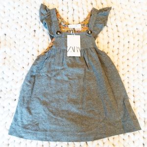 NWT Zara Girls Pinafore Dress Ruffle Charcoal Gray Size 4-5 Years